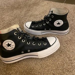 Black Leather Converse - Lift Platform